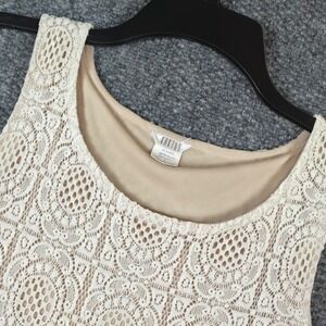 Kaktus Womens Cream Floral Lace Sleeveless Shift Mini Dress Tan Lining Size S